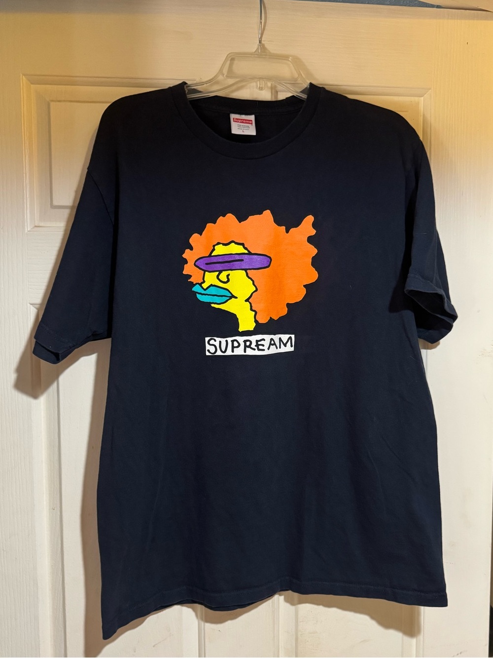 Supreme Navy Tee with Bright Orange & Neon Graphic